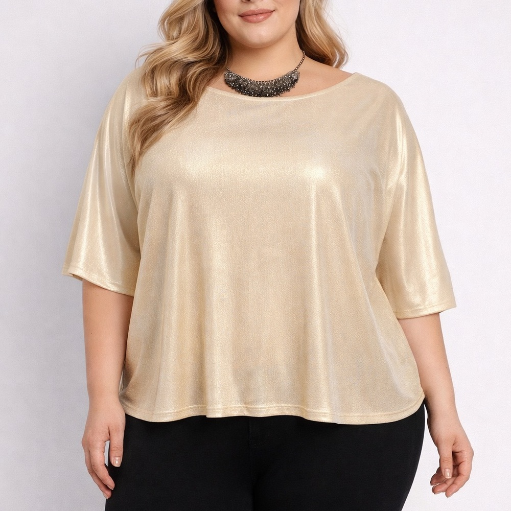 Joe Fresh Gold and White Short Sleeve Blouse Size 1X